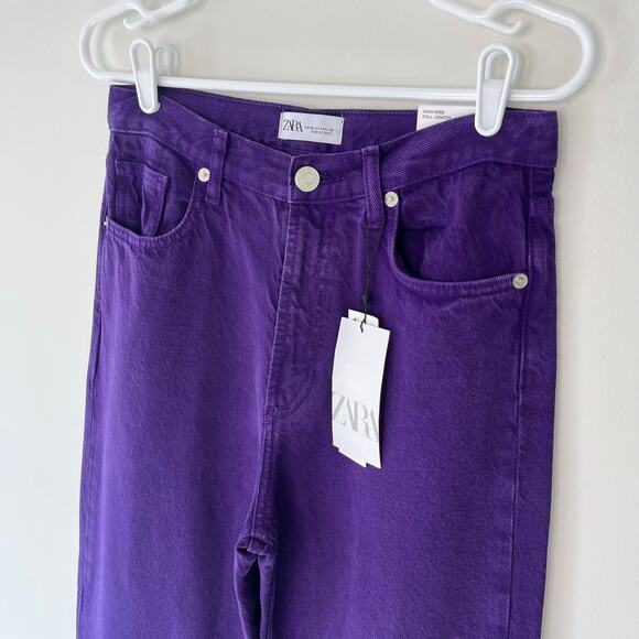 Zara NWT High-Rise Full Length Wide Leg Raw Hem Purple Denim Jeans, Size 4 - Picture 15 of 15
